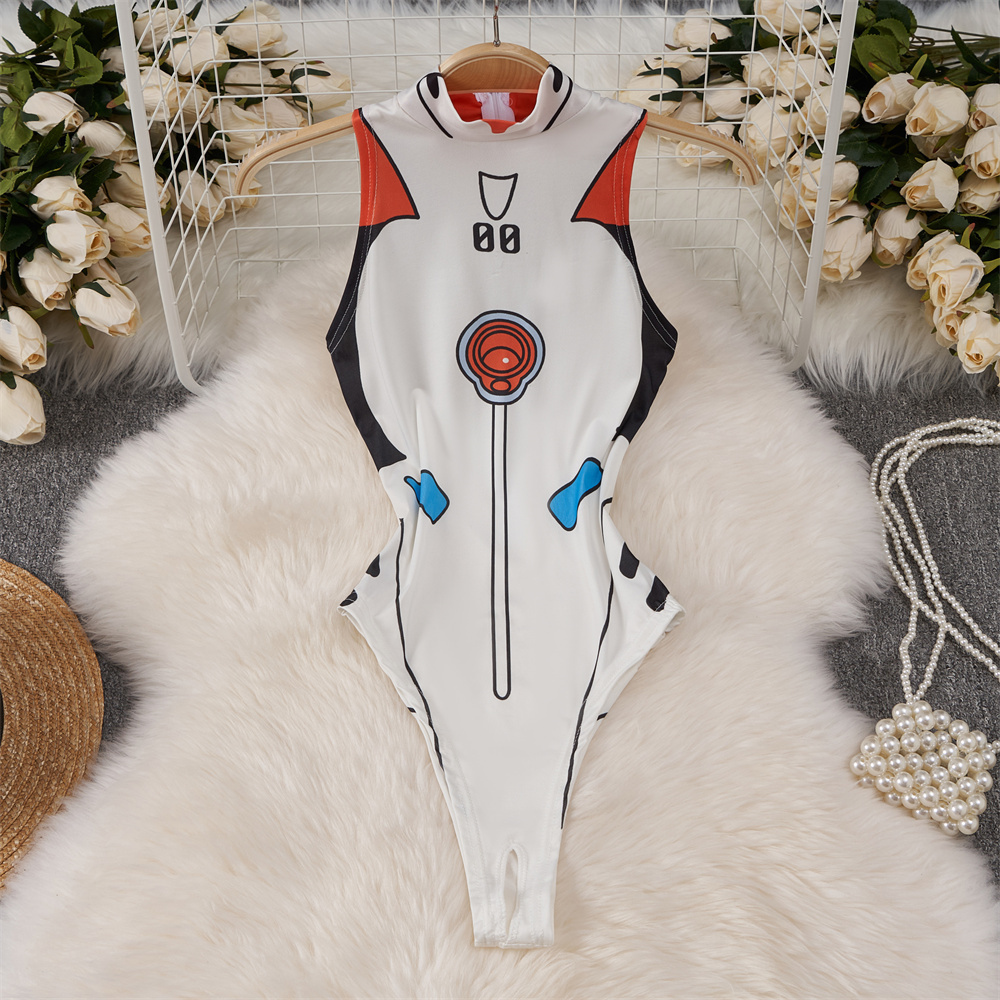 Turtleneck Bodysuit - Белый милый милый комбинезон с мультяшным