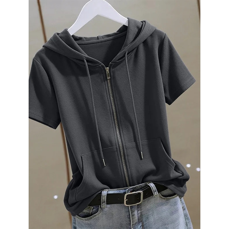Women'S Fashion Zip Up Hoodies - Женская летняя толстовка на молнии с