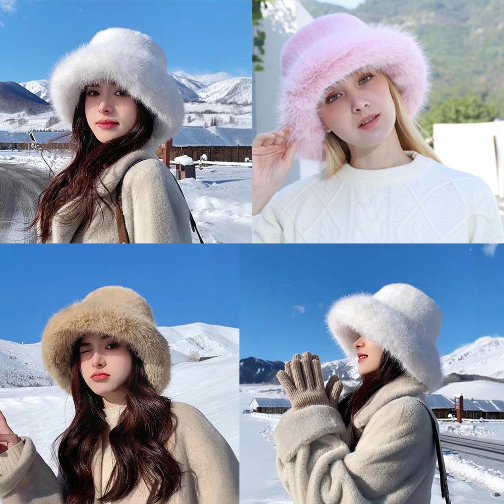 Bucket Hat Women - Новая теплая пушистая меховая шапка-ведро для