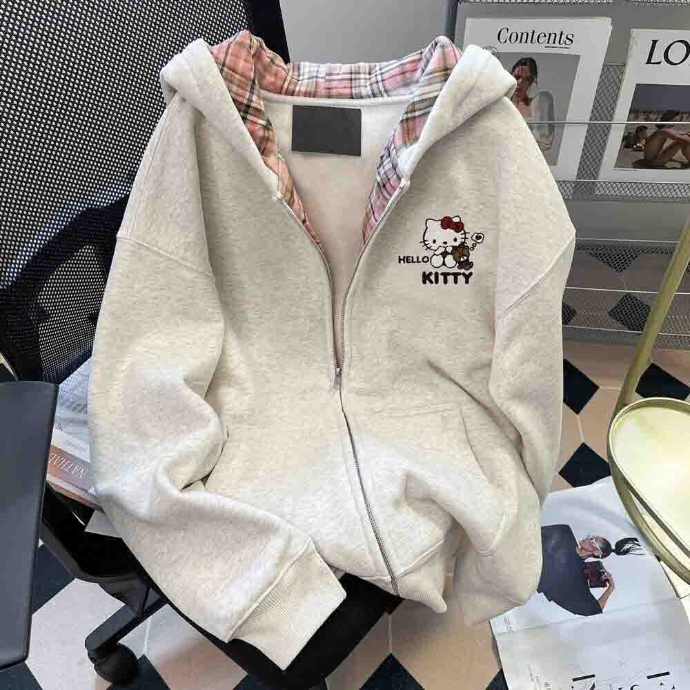 Women'S Fashion Long Coat - Женская толстовка с капюшоном Hello Kitty,