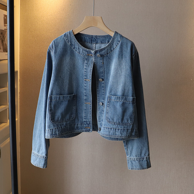 Women Fashion Jeans Top - Модная джинсовая куртка с круглым вырезом