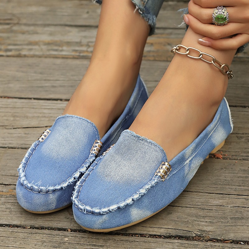Women'S Fashion Loafers - Модные светло-голубые джинсовые мокасины-лоферы без застежек
