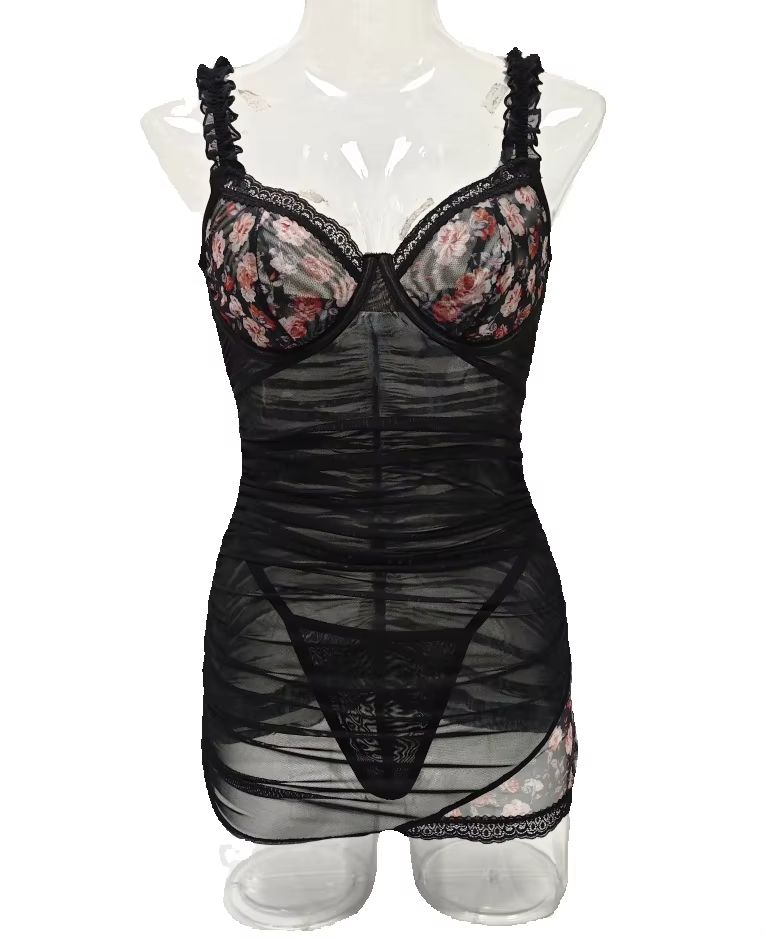 Spaghetti Strap Dress - Женское кружевное белье-платье с рюшами, на