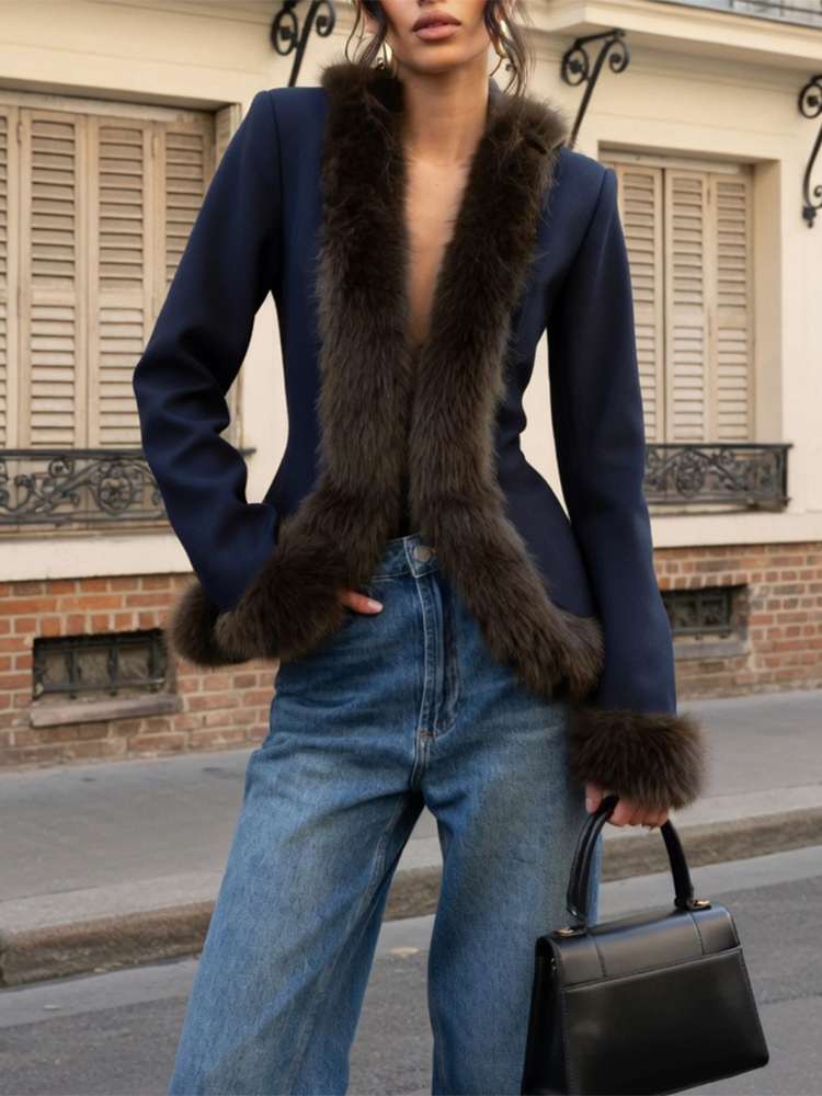 Women'S Fashion Long Coat - Женский костюм с меховыми вставками: ретро-пальто