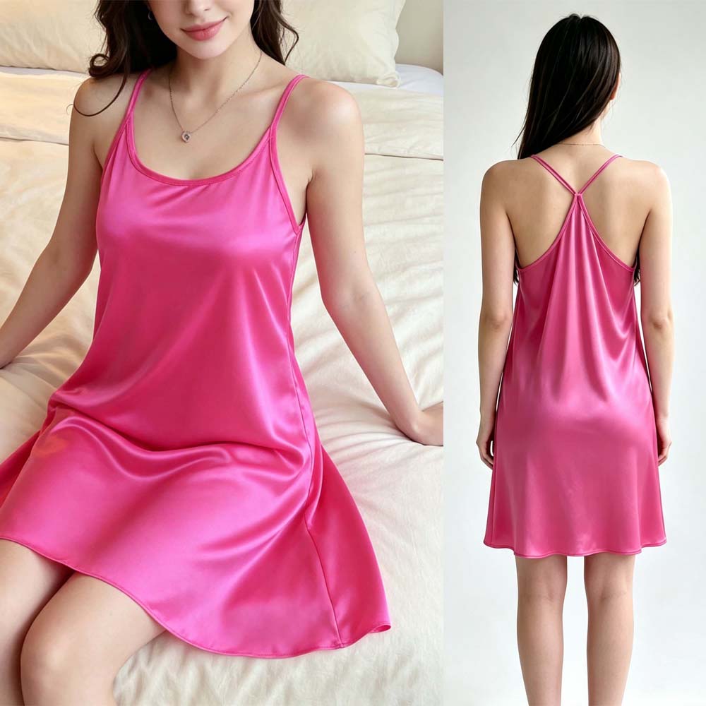 Spaghetti Strap Dress - Розовое сексуальное женское домашнее платье на