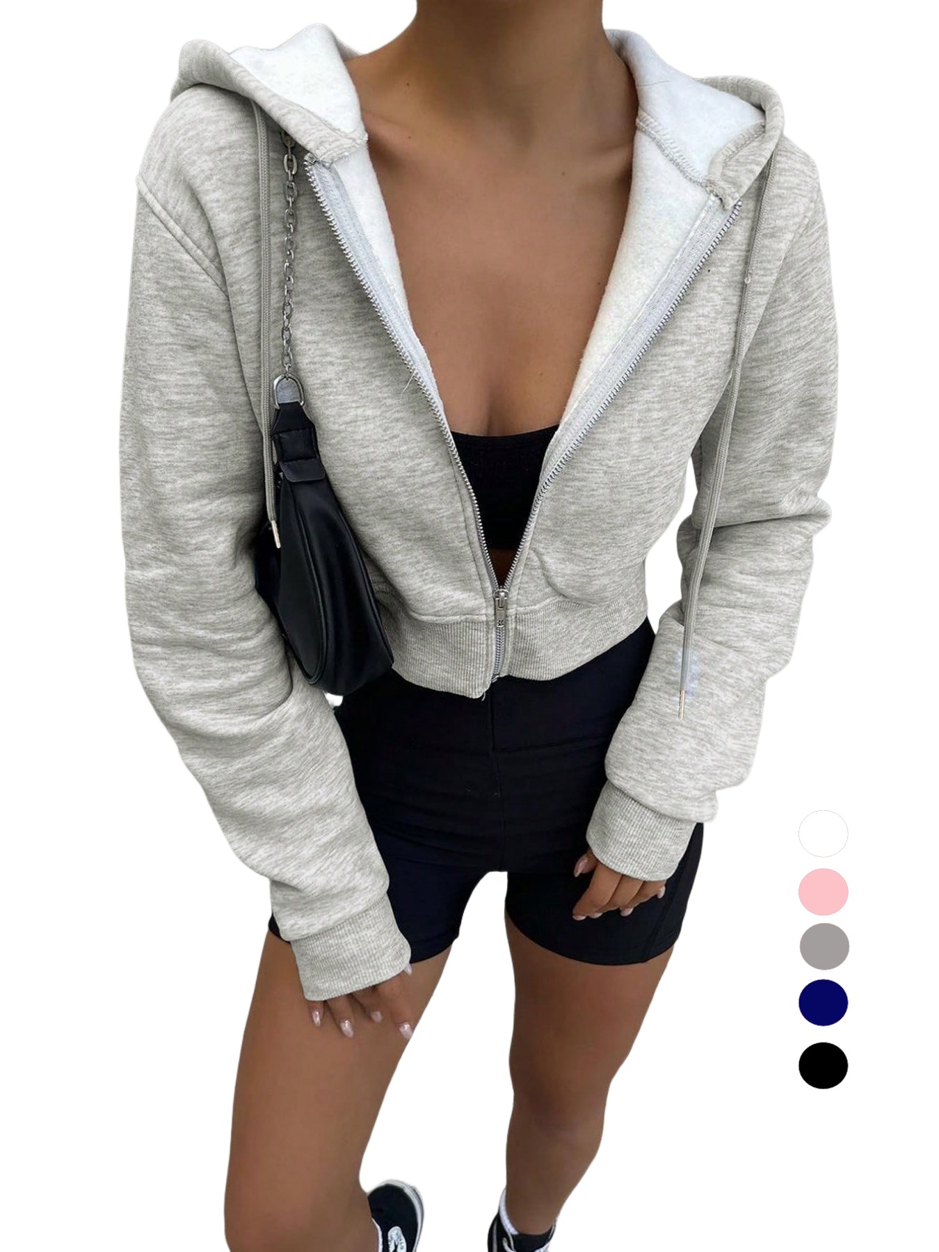 Женская серая укороченная курт – обзор и цена Women'S Fashion Zip Up Hoodies